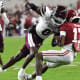 Mississippi State Bulldogs defensive back Jackie Matthews (8) hits Alabama Crimson Tide wide receiver Isaiah Bond (17) during the first half at Bryant-Denny Stadium. Matthews was ejected for targeting on the play.
